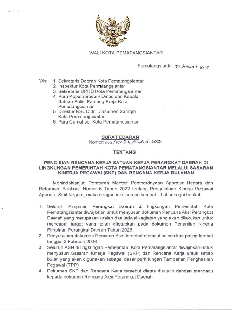 SE Pengisian Rencana Kerja SKPD | PDF