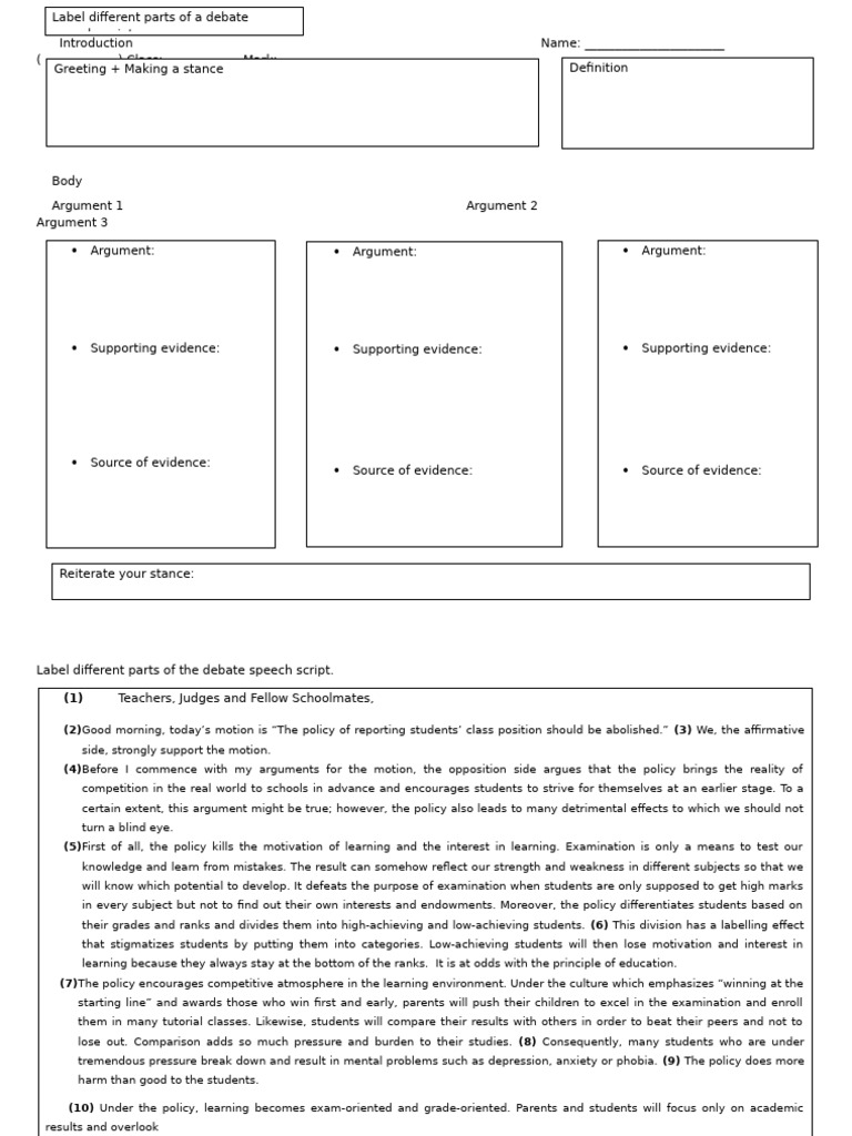 Structure of A Debate Speech | PDF | Learning | Argument