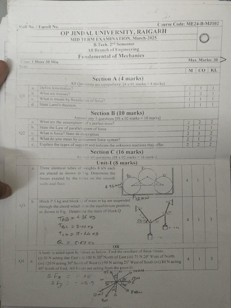 2nd Sem Mid Semester QP | PDF
