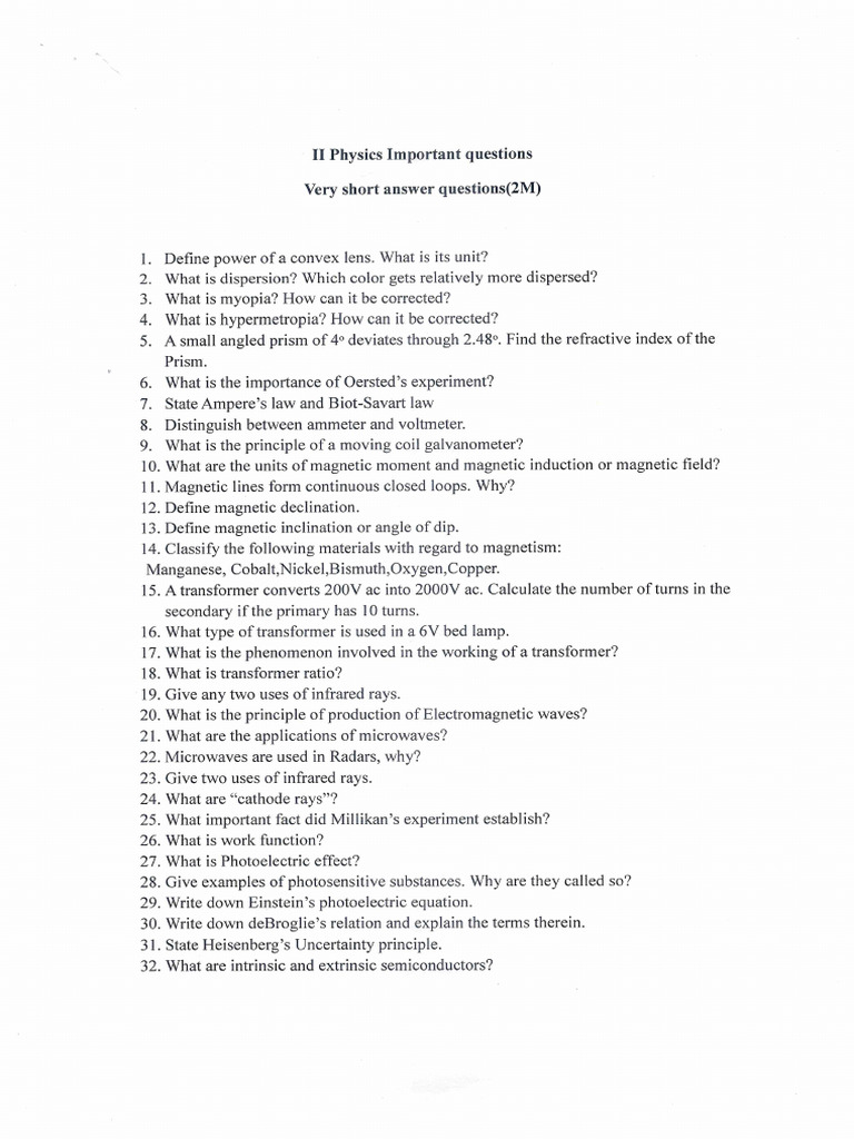 2nd Year PHYSICS Questions | PDF