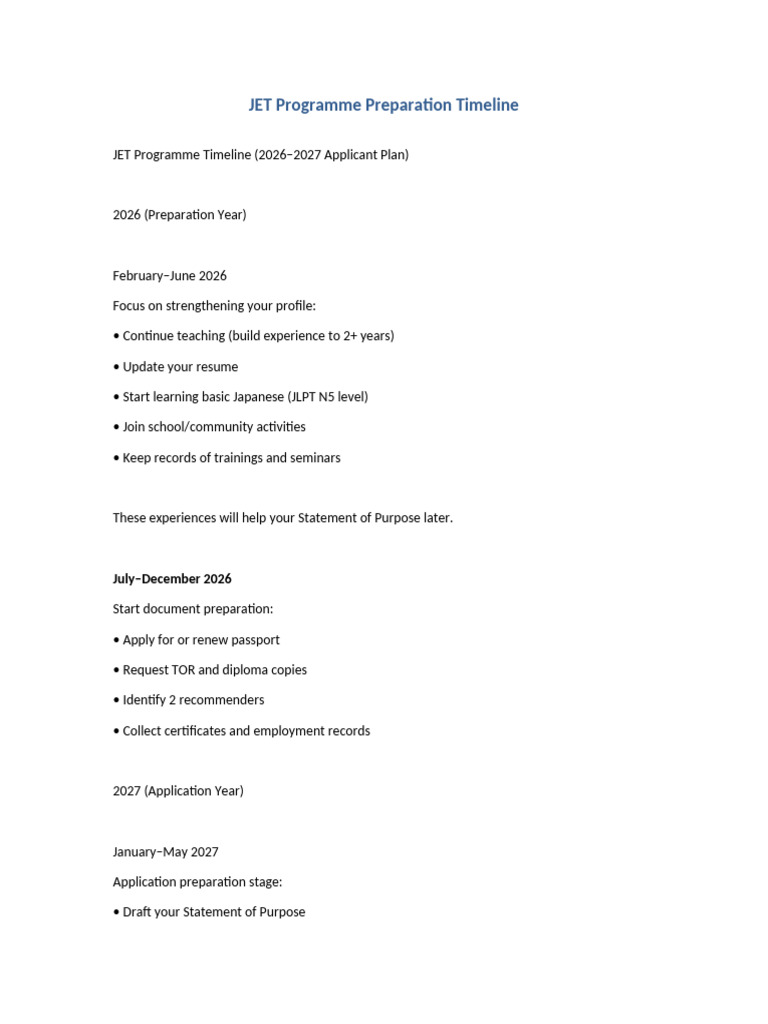 JET Programme Timeline 2026 2027 | PDF