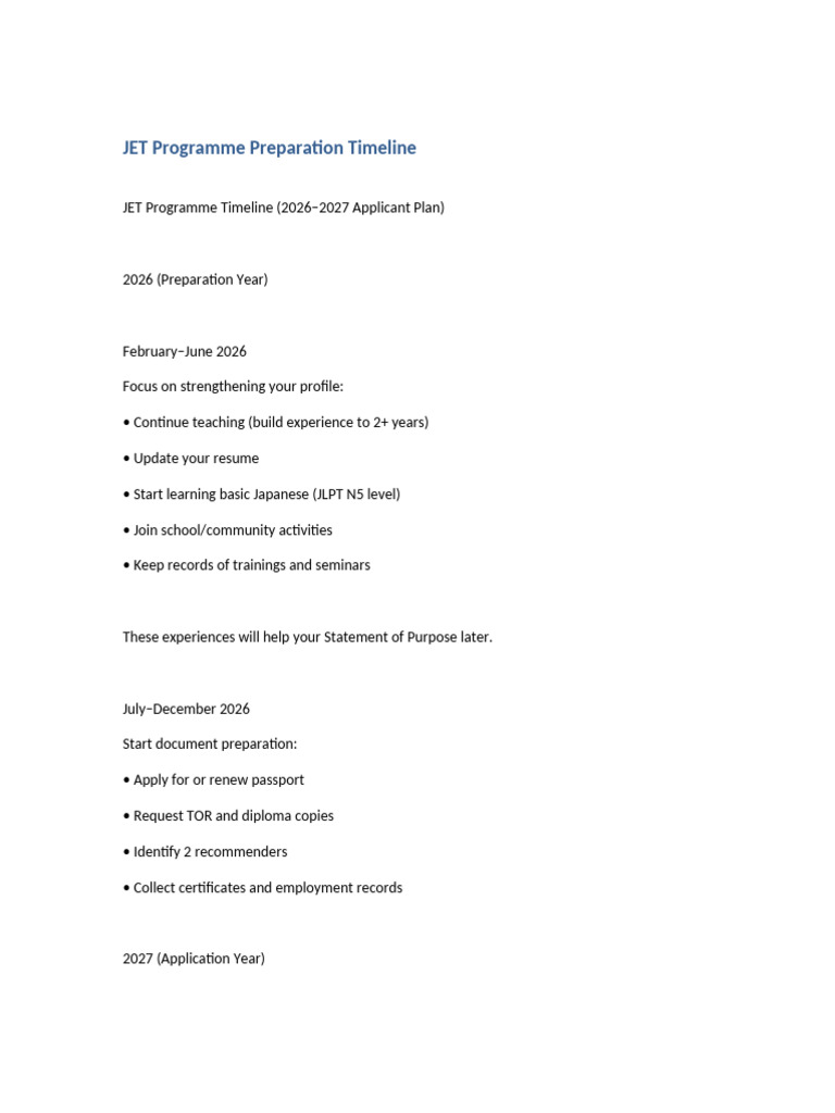 JET Programme Timeline 2026 2027 | PDF