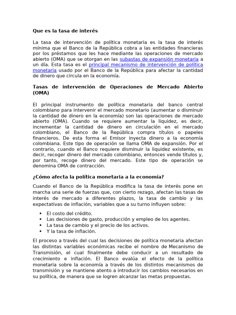 Que Es La Tasa de Interés | PDF | Interés | La política monetaria