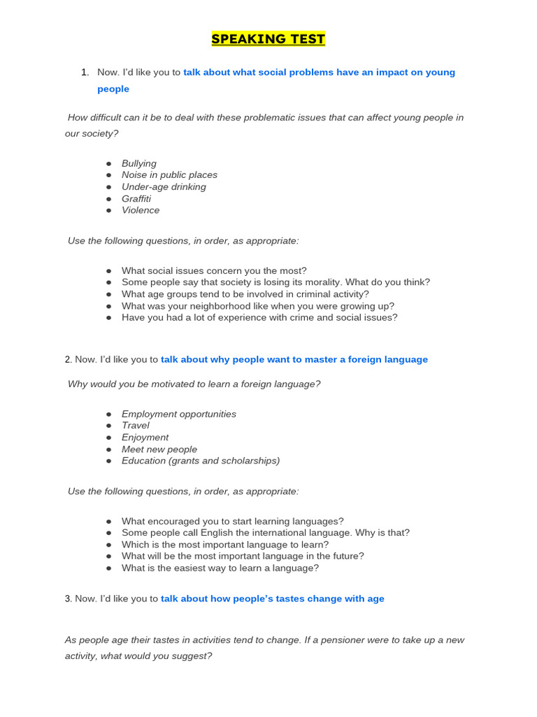 Speaking Test | PDF | Tourism