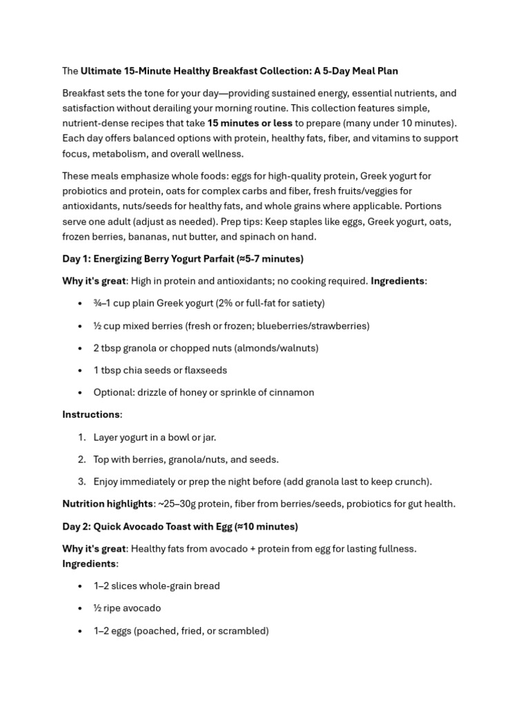 Ultimate 15-Minute Healthy Breakfast Collection | PDF