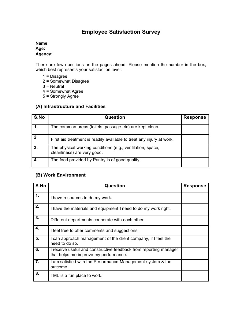 Employee Satisfaction Survey Form | PDF | Career & Growth