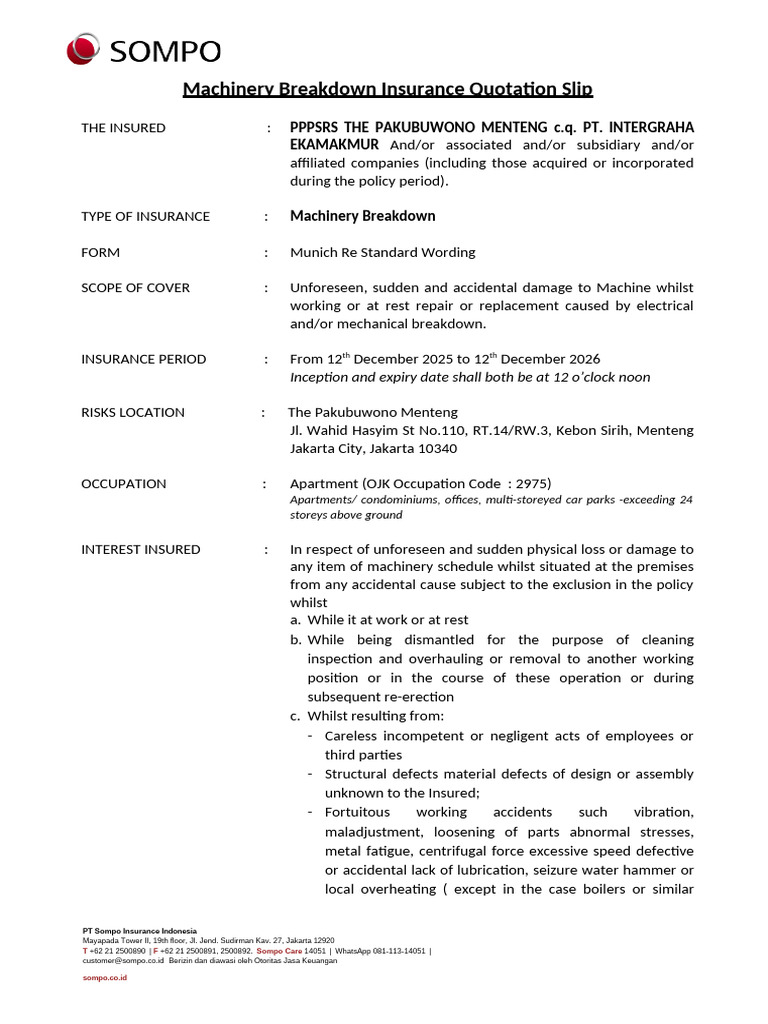 Pakubuwono MB New Quotation 2025 | PDF | Insurance