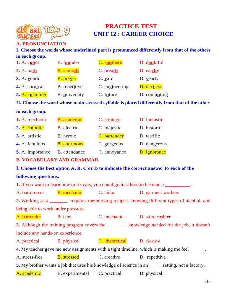 Practice Test - Unit 12 (File GV) | PDF