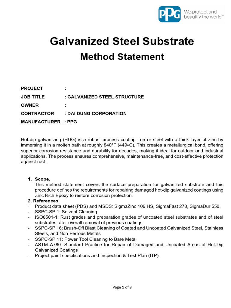 Galvanized Steel - Surface Preparation - Method Statement | PDF ...