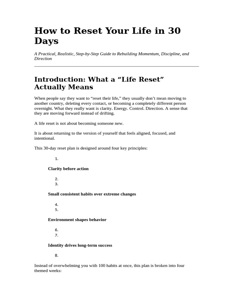 How To Reset Your Life in 30 Days | PDF | Sleep | Thought