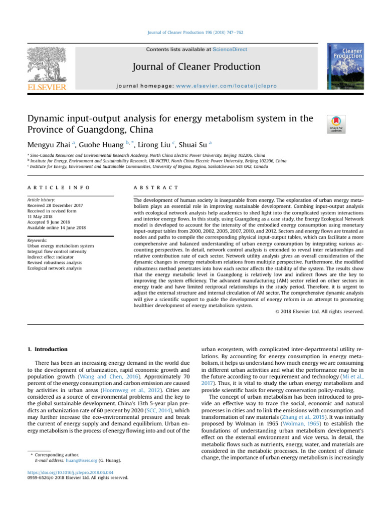 Dynamic Input-Output Analysis For Energy Metabolism System in The ...