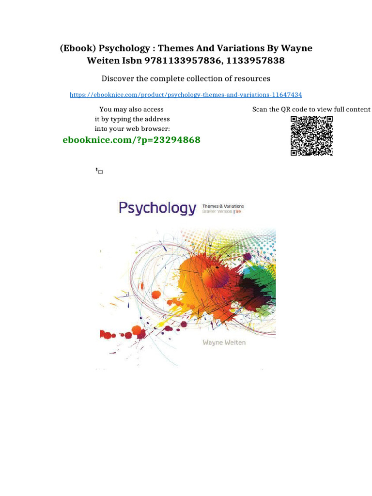 Ebook) Psychology: Themes and Variations by Wayne Weiten ISBN
