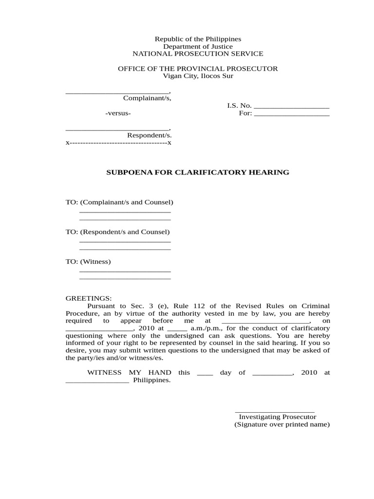 Subpoena For Clarification | PDF