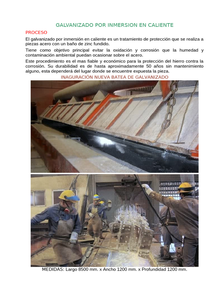 Proceso de Galvanizado INMERSION en Caliente | PDF | Zinc | Sustancias ...