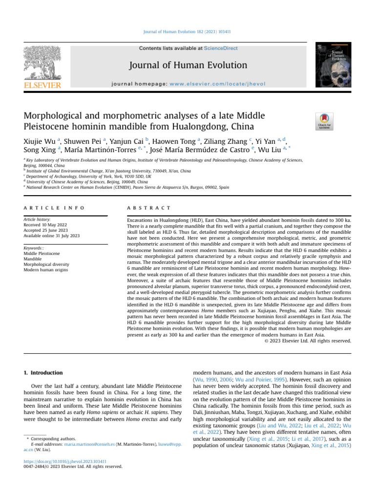 Morphological and Morphometric Analyses of A Late Middle Pleistocene ...