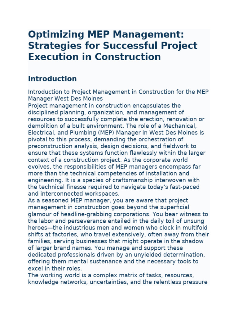 Optimizing MEP Management | PDF | Project Management | Economies