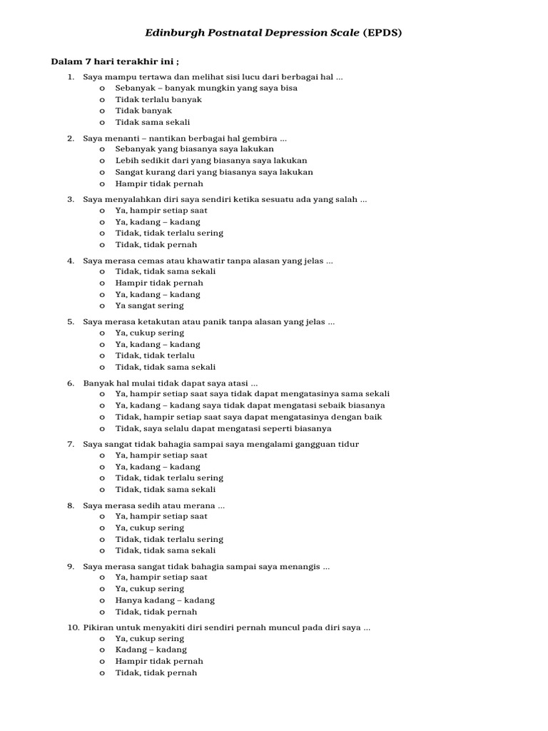 Edinburgh Postnatal Depression Scale (EPDS) | PDF