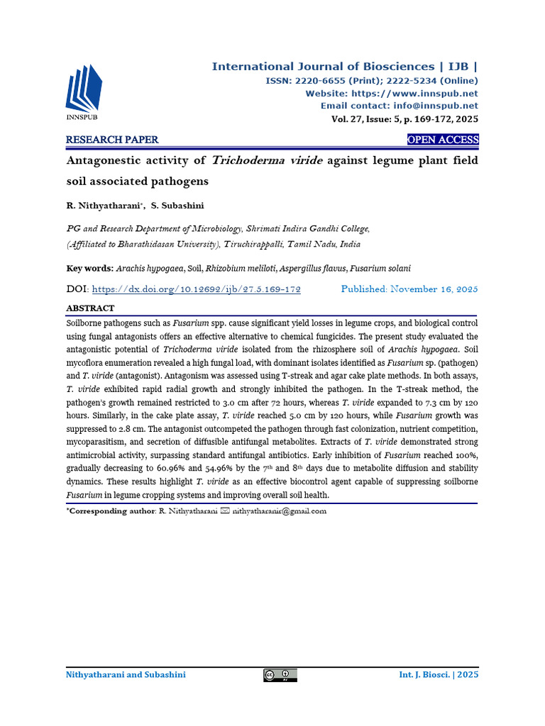 Antagonestic Activity of Trichoderma Viride Against Legume Plant Field ...