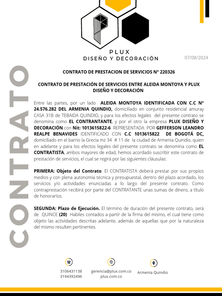 Contracto Viviana Montoya 220326 | PDF | Economias
