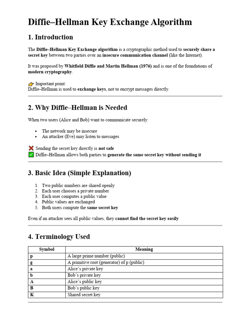 Diffie-Hellman Key Exchange Algorithm | PDF | Key (Cryptography ...