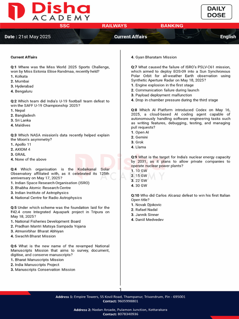 Current Affairs - English - 21st May 2025 | PDF