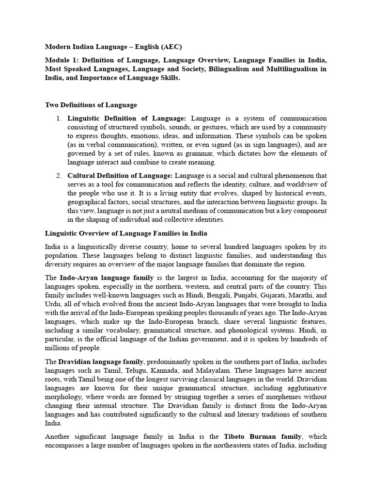 Modern Indian Language Notes Module 1 | PDF | Languages Of India ...
