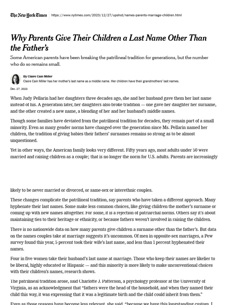 Miller - Why Parents Give Their Children A Last Name Other Than The ...