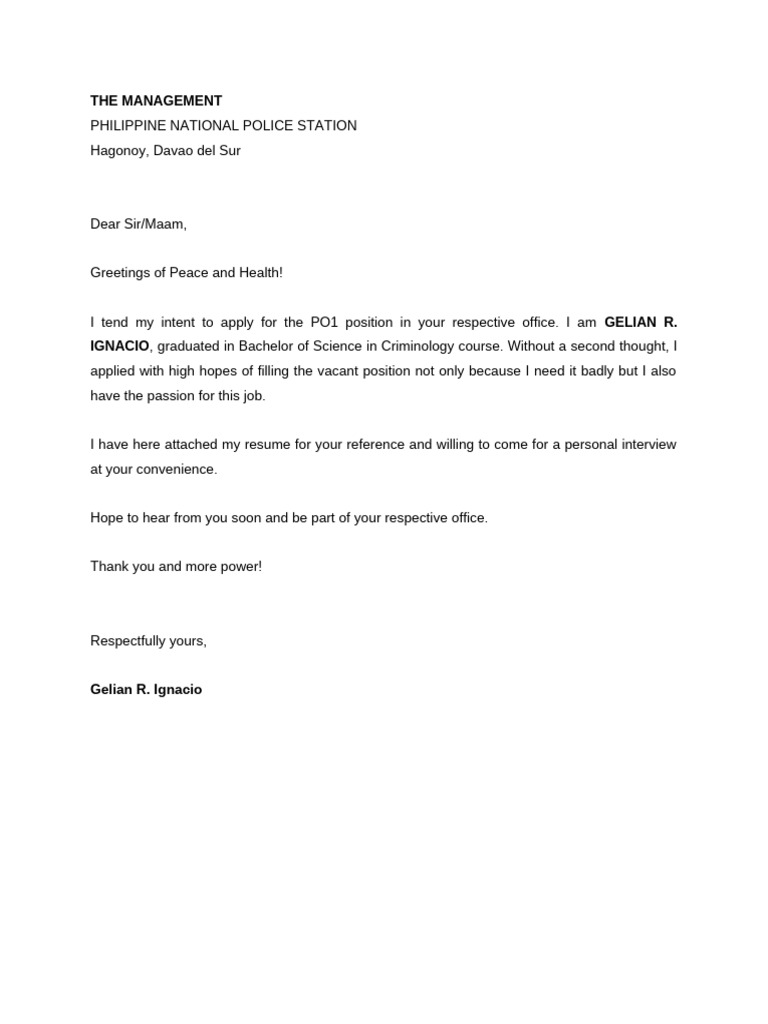 Application Letter - GELIAN IGNACIO | PDF