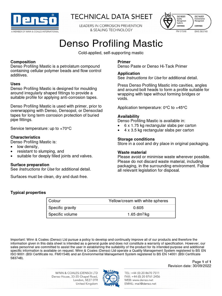 Denso Profiling Mastic | PDF