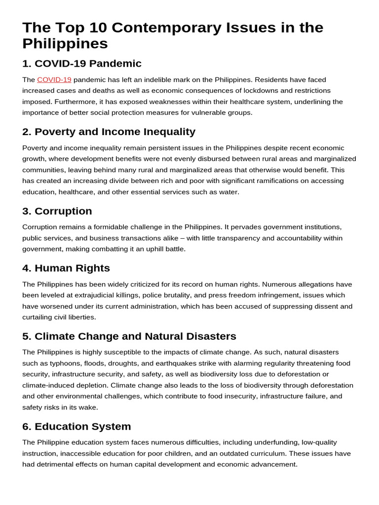 The Top 10 Contemporary Issues in The Philippines | PDF | Philippines ...