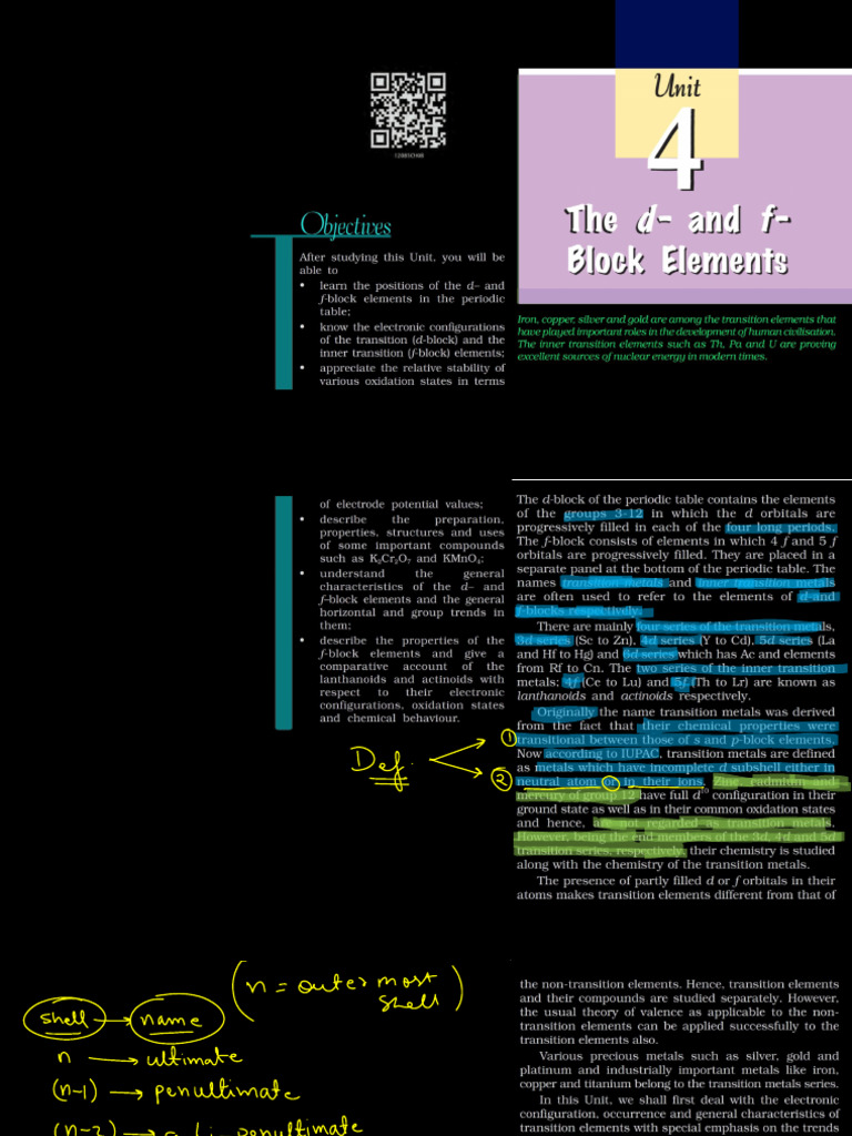 D and F Block Element NCERT | PDF