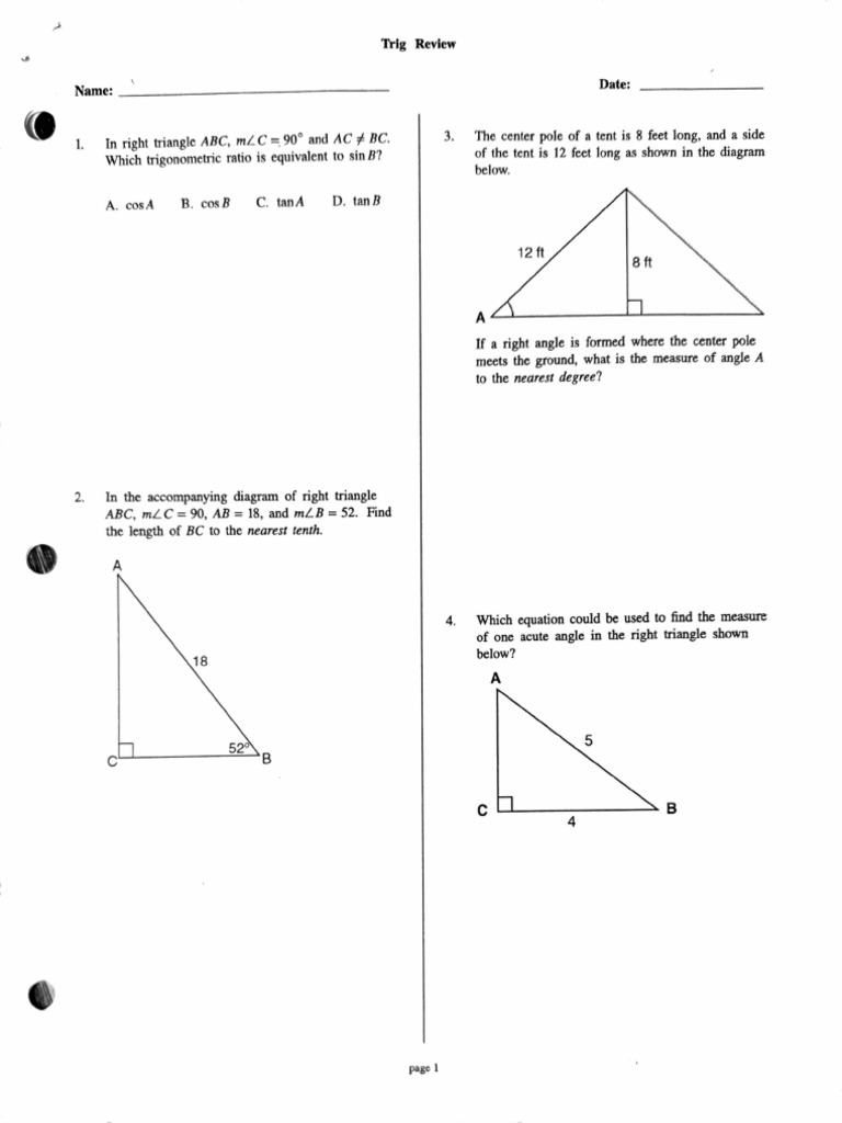 10 Trig Test Review WS #1-20 Blank | PDF | Trigonometry | Euclid