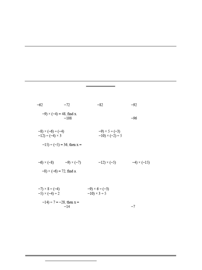 Maths Class Vii Chapter 09 Operations With Integers Practice Paper 27 ...