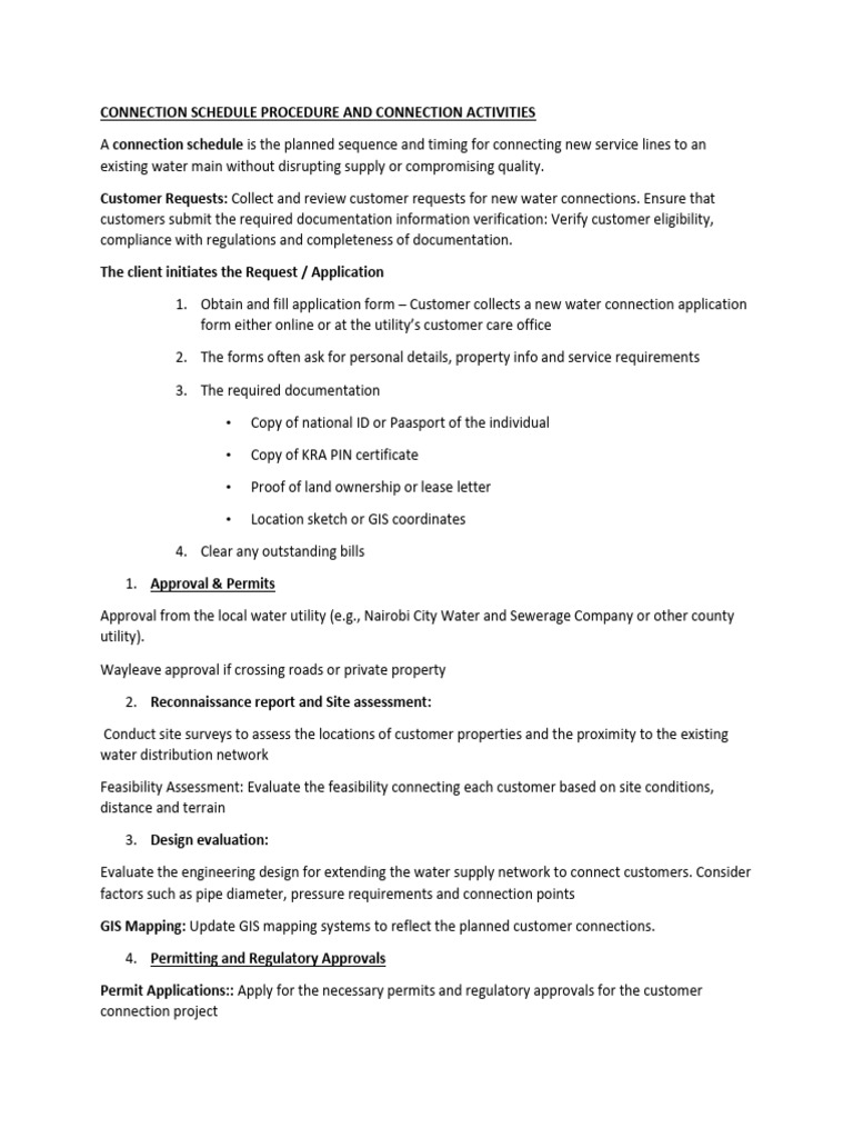 Connection Schedule Procedure and Connection Activities | PDF | Pipe ...
