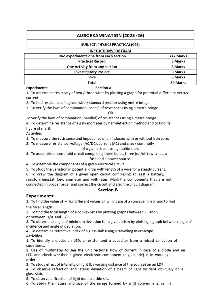 Physics Practical 2026 | PDF | Electrical Network | Electrical ...