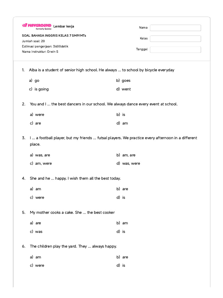 Soal Bahasa Inggris Kelas 7 SMP - Mts - Wayground | PDF | Chess | Chess ...