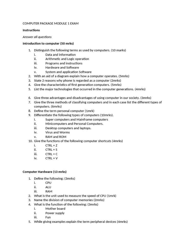 Computer Package Md1 Exam | PDF