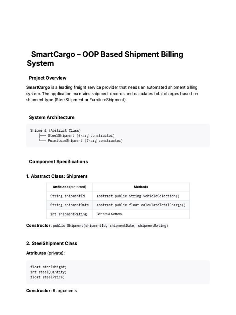 ? SmartCargo - OOP Based Shipment Billing System | PDF | Object ...