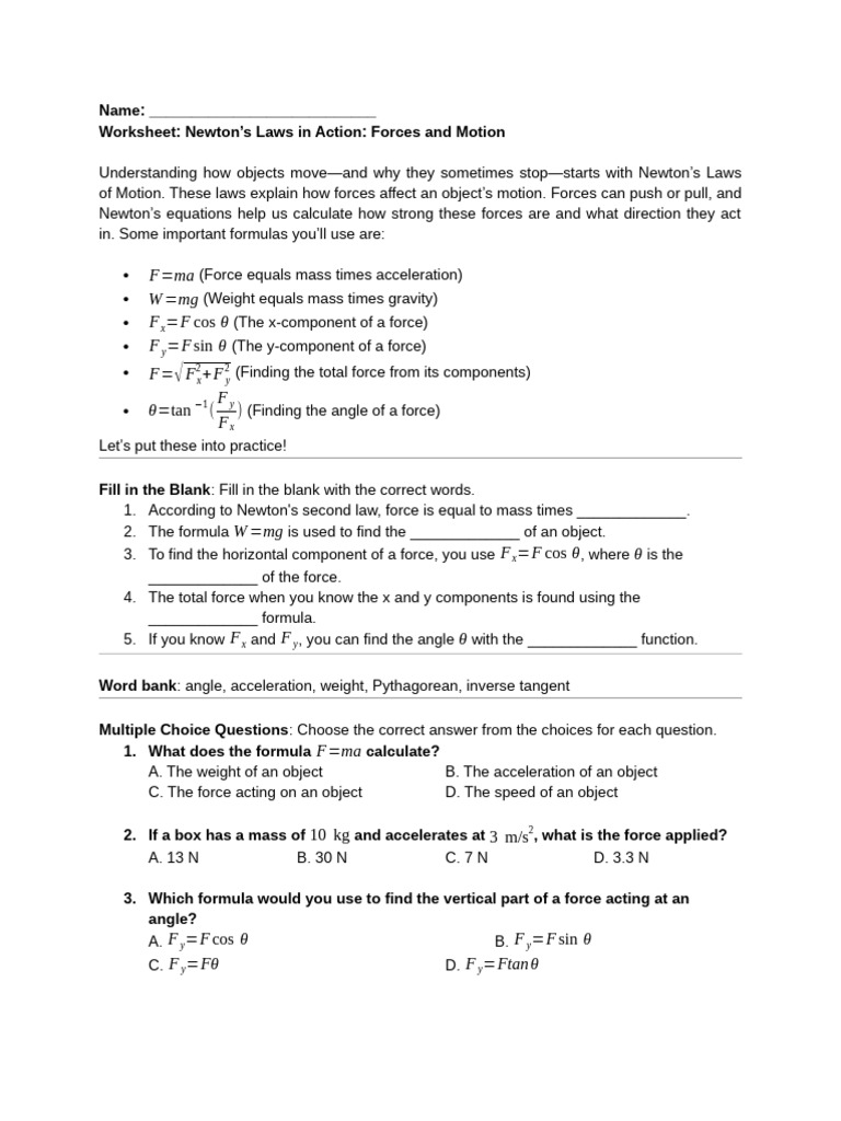 Grade 8 - Science - Worksheet 2 | PDF | Force | Weight