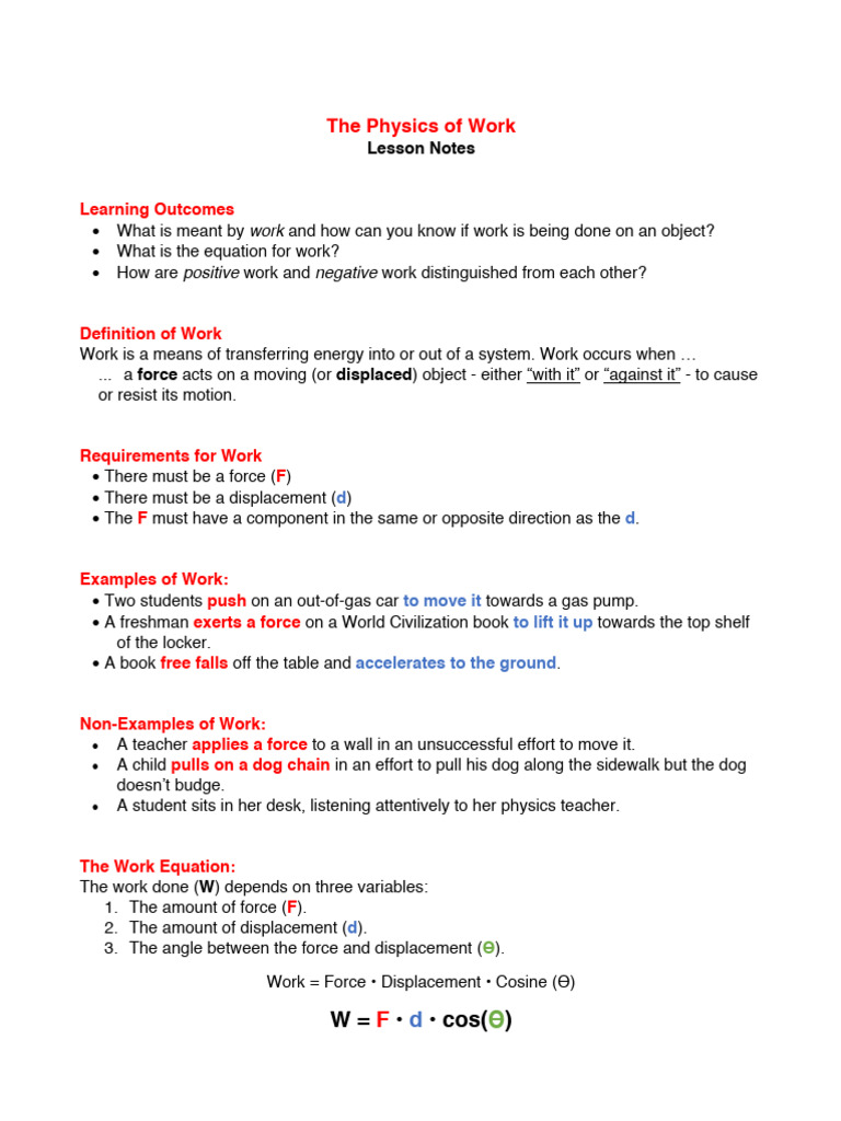 01 Lesson Notes Work | PDF | Force | Quantity