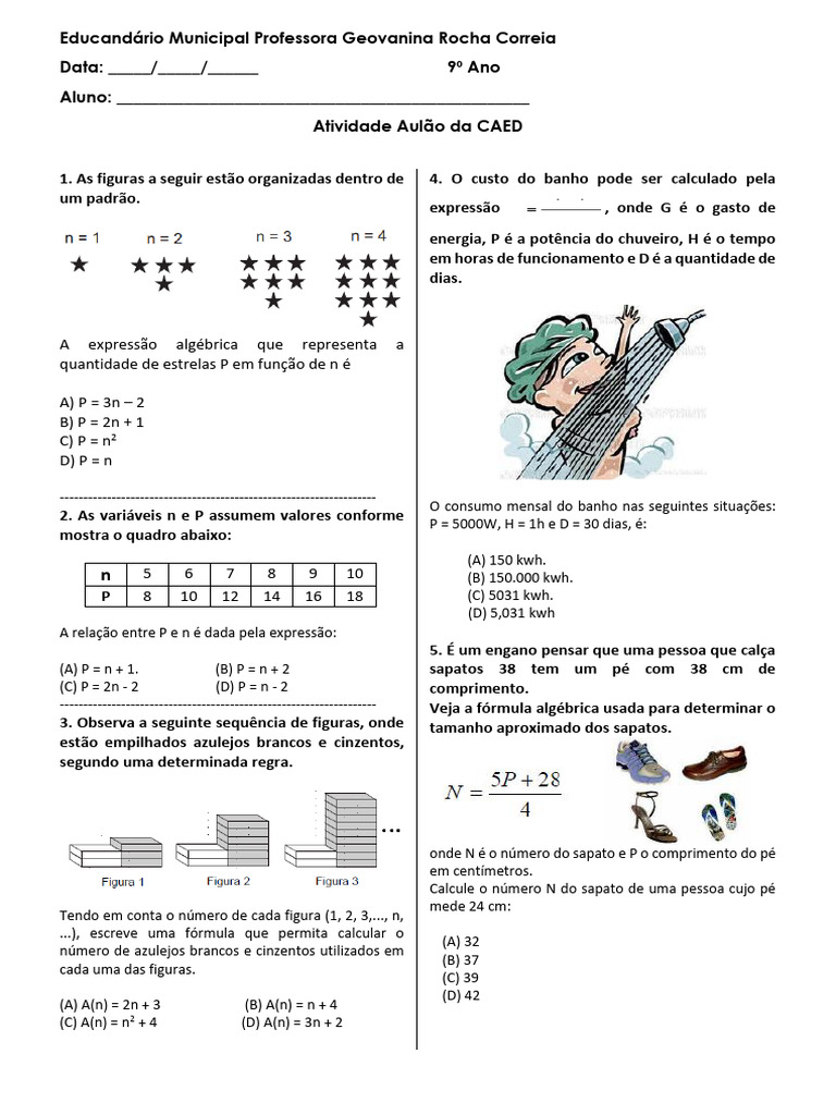 Atividade Aulão Da CAED 2025 - Álgebra | PDF | Pé (unidade de medida ...