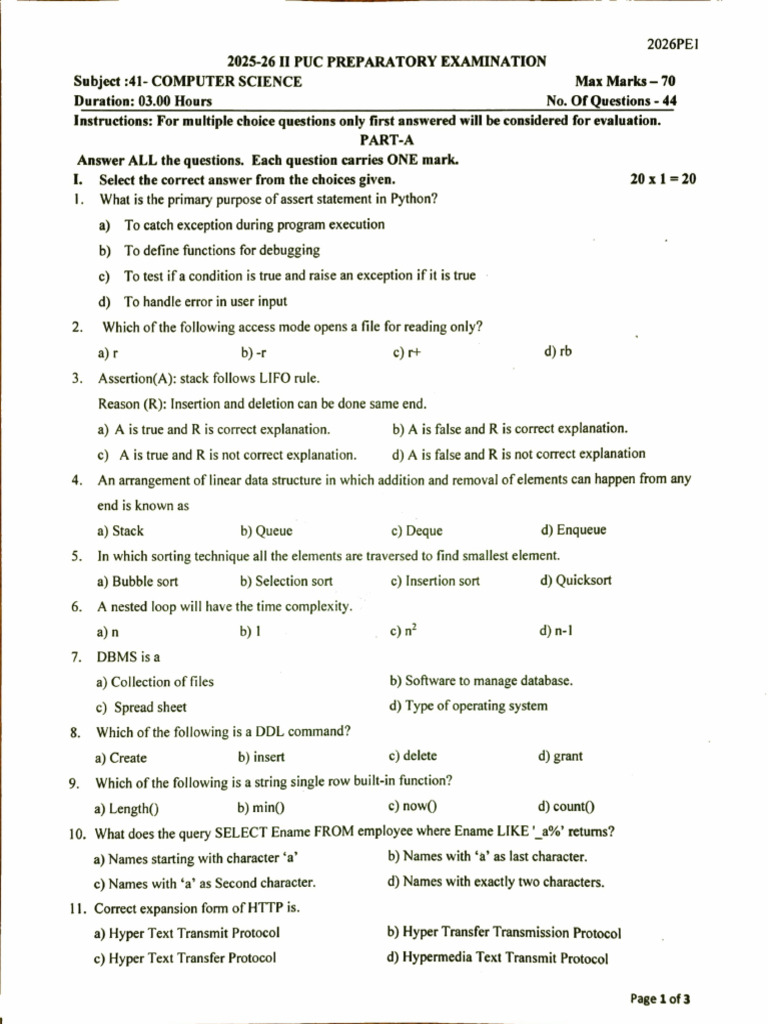 2nd Puc Computer Science 2026 Preparatory | PDF