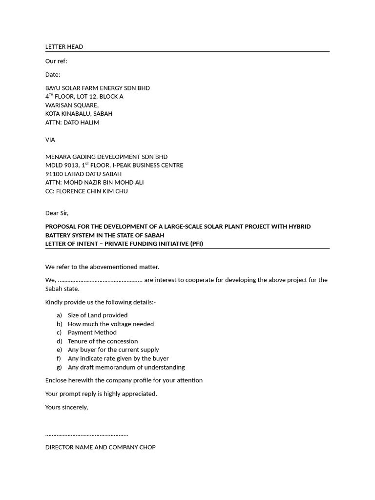 Letter Intend Format | PDF