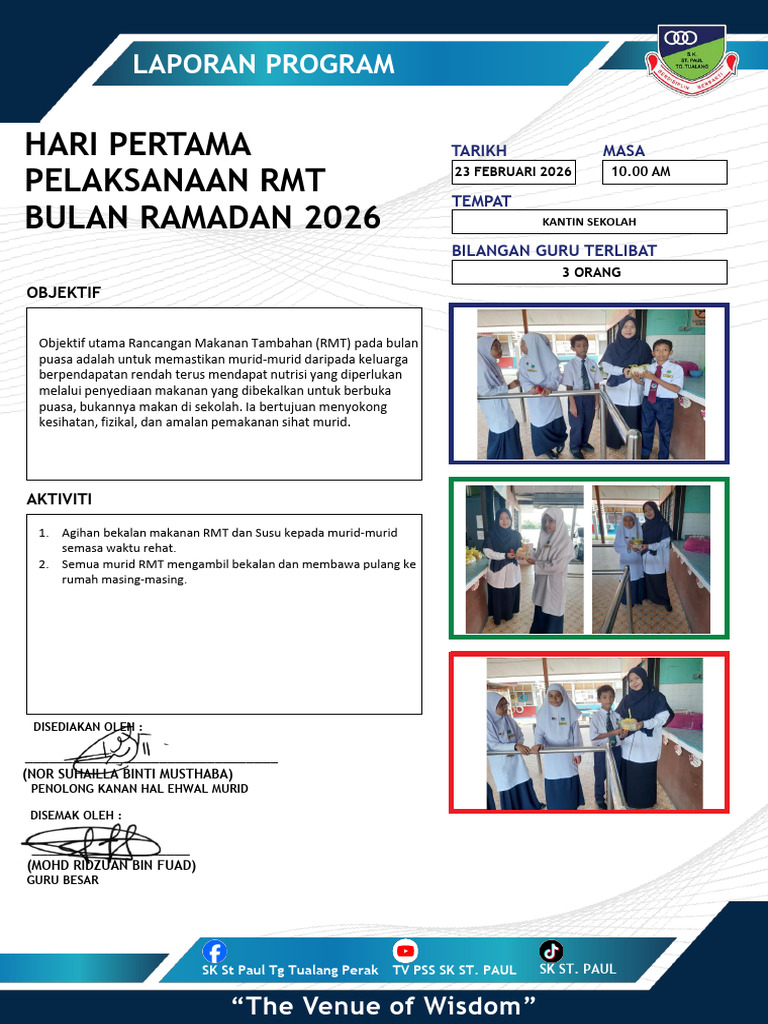 Opr Hari Pertama RMT Bulan Ramadan 2026 SK ST Paul | PDF