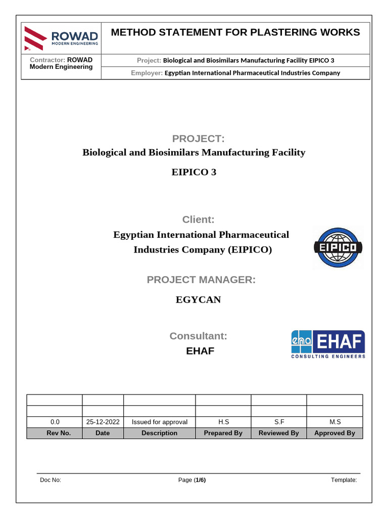 Method Statment For Plastering Works Eipico | PDF | Secondary Sector Of ...