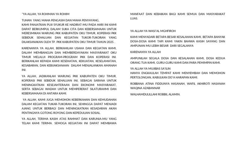 Doa Launchin Warung PKK | PDF