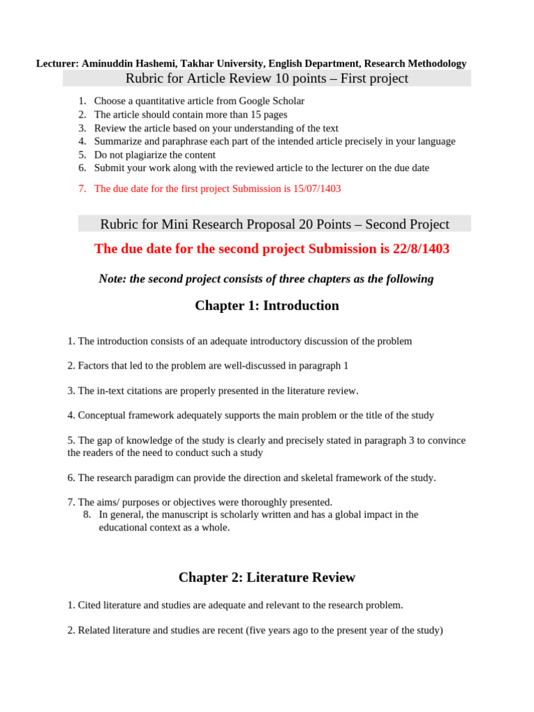Rubric For Research Proposal & Article Review | PDF | Statistics ...