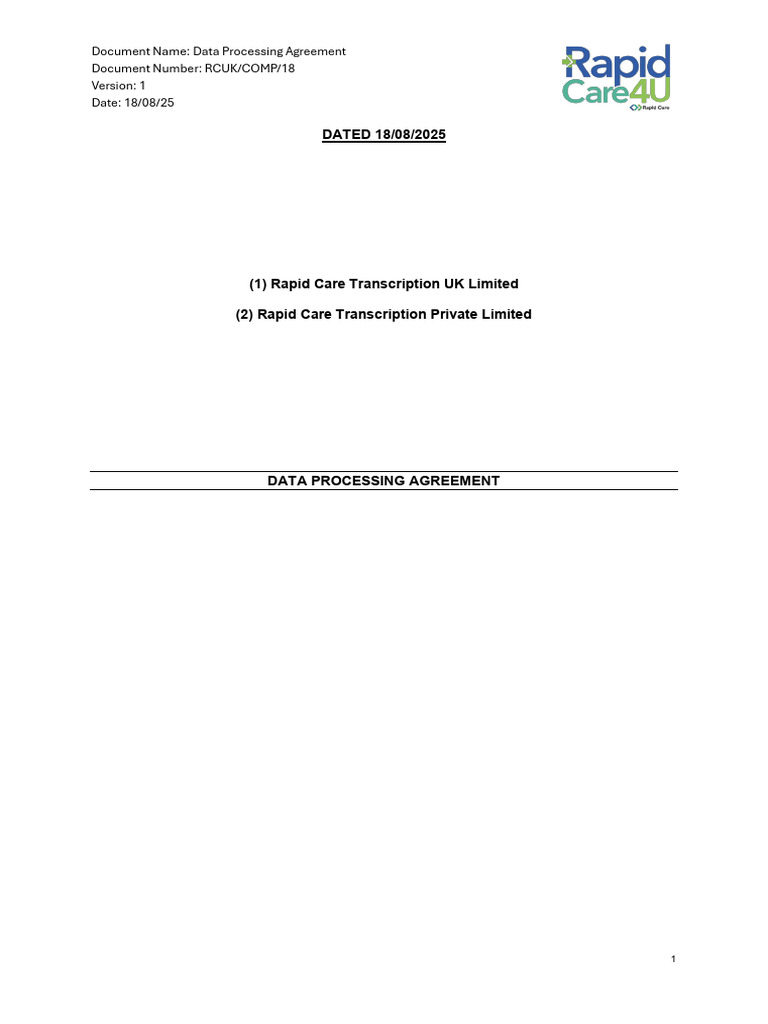Data Processing Agreement V1 | PDF | Indemnity | Computer Security