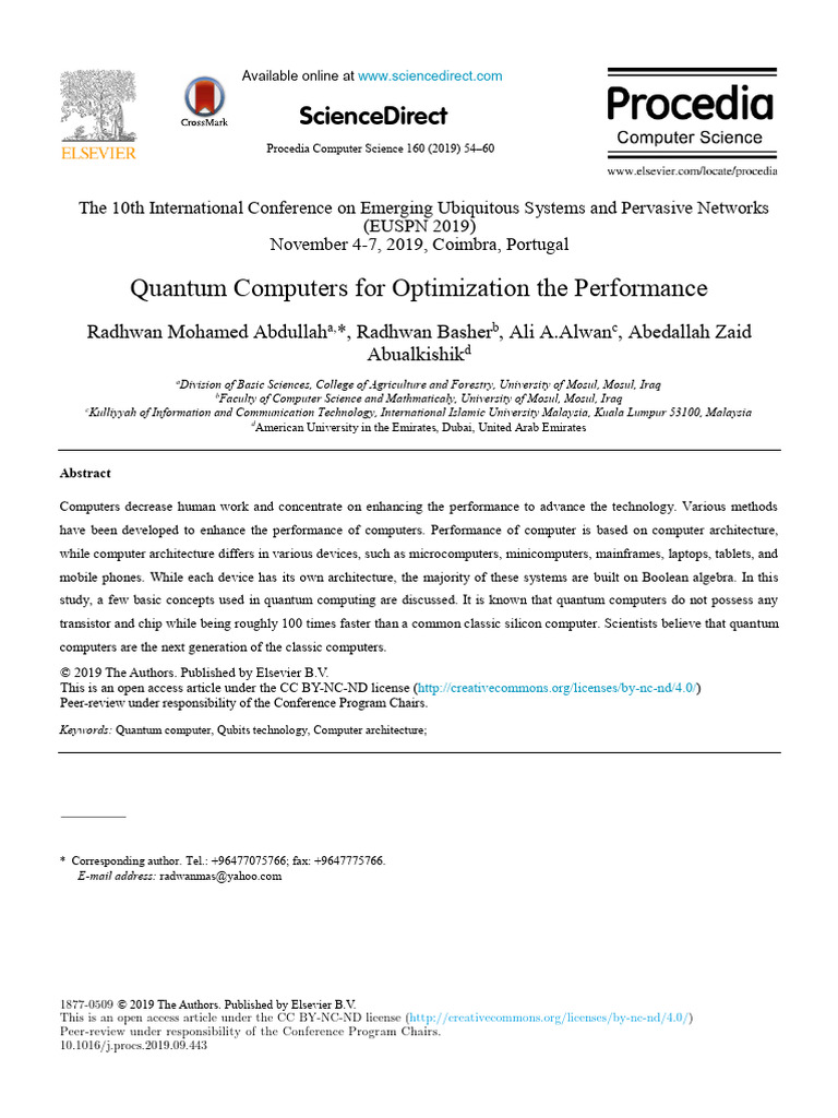 Quantum Computers For Optimization The Performance | PDF | Central ...