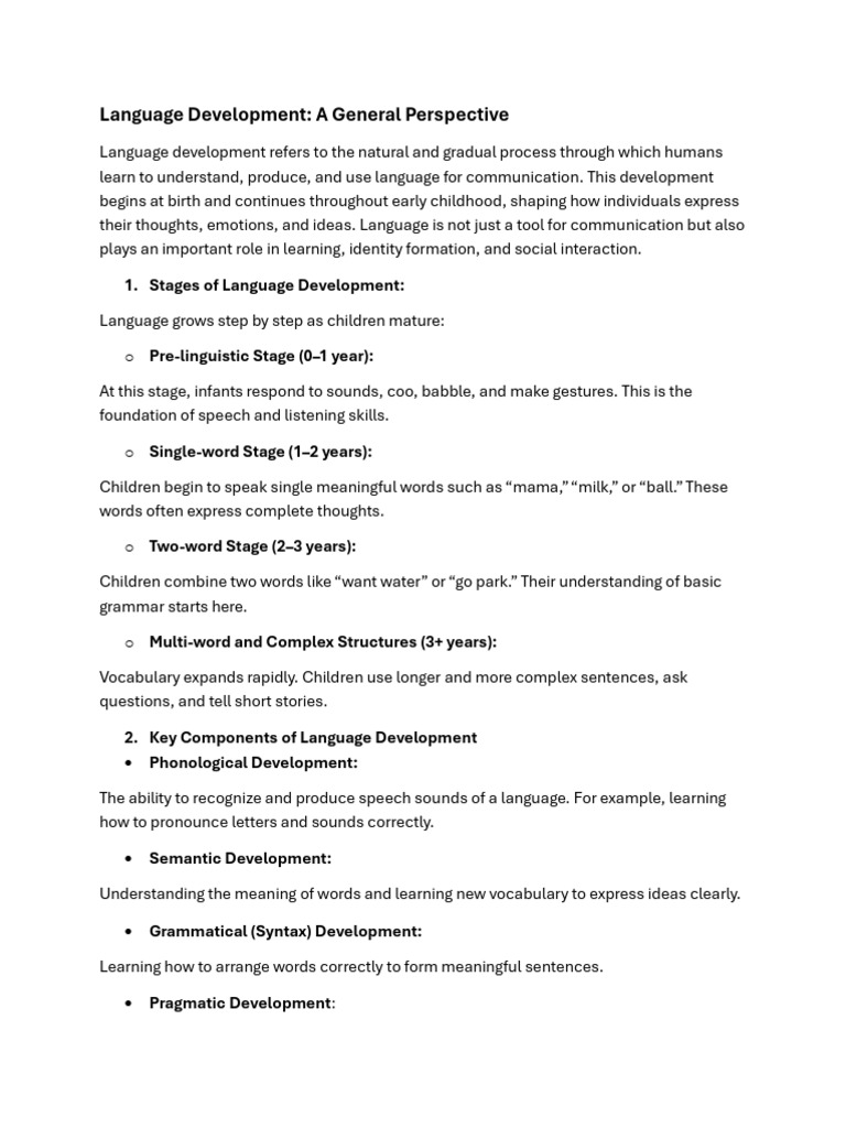 Language Development A General Perspective | PDF | Language Development ...